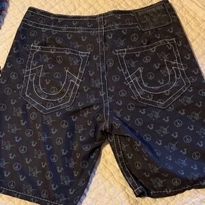 True Religion Black Swim Board Shorts with Gray Print